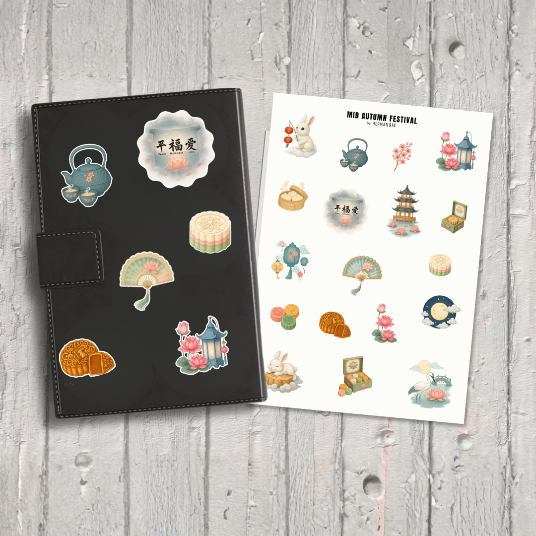 Mid Autumn Festival, Harvest Moon, Stickers and Sticker Sheet