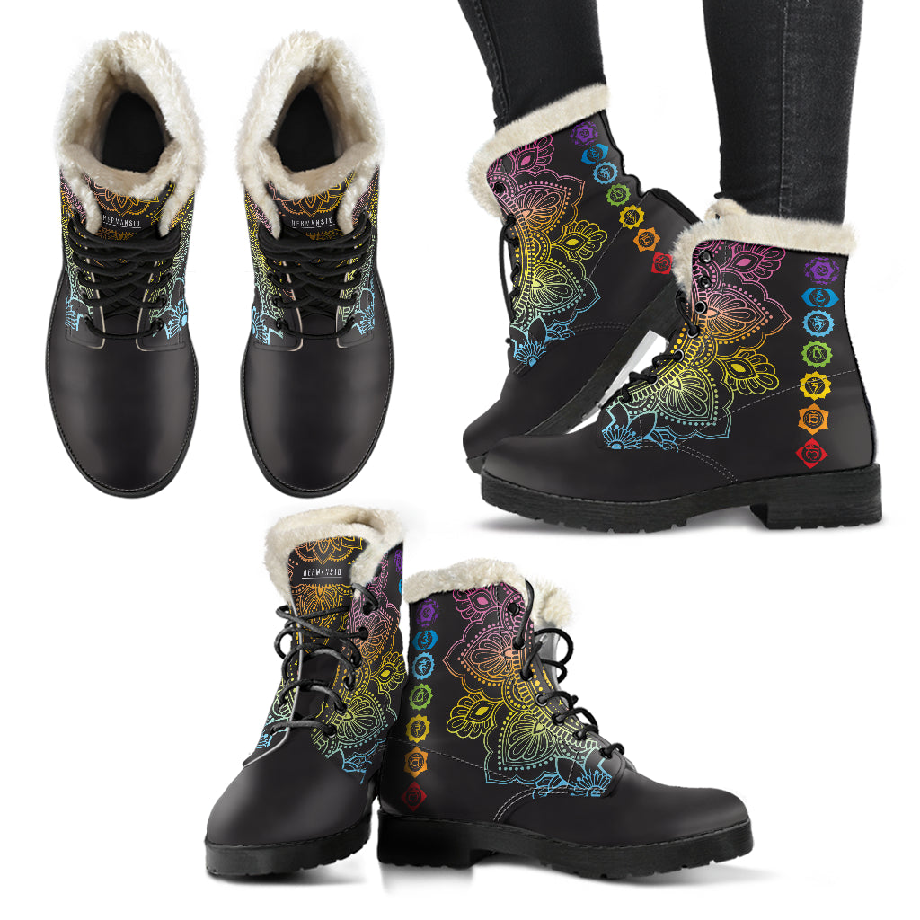 CHAKRA FAUX FUR BLACK TOE MANDALA BOOTS
