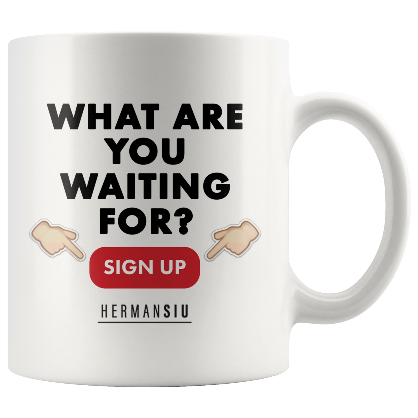 WHITE MUG RED BUTTON