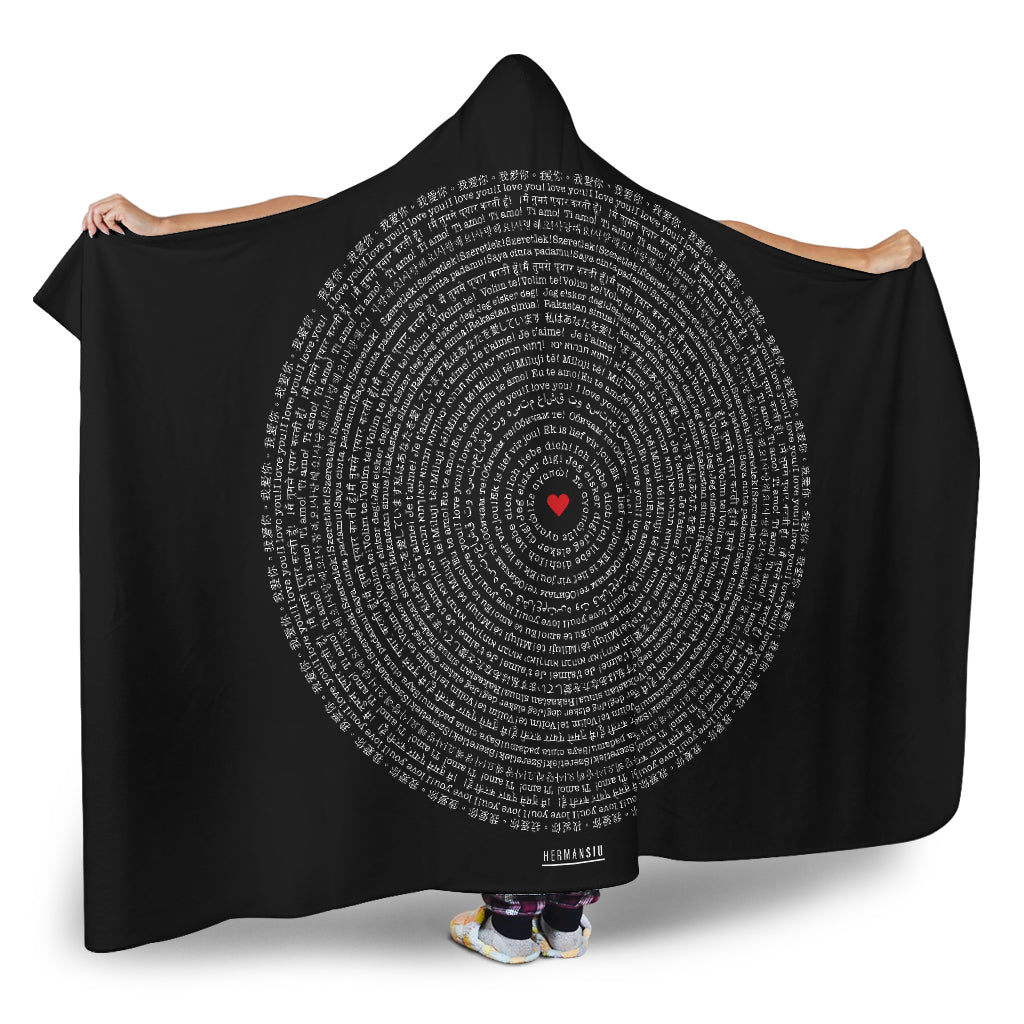 I LOVE YOU HOODED BLANKET BLACK