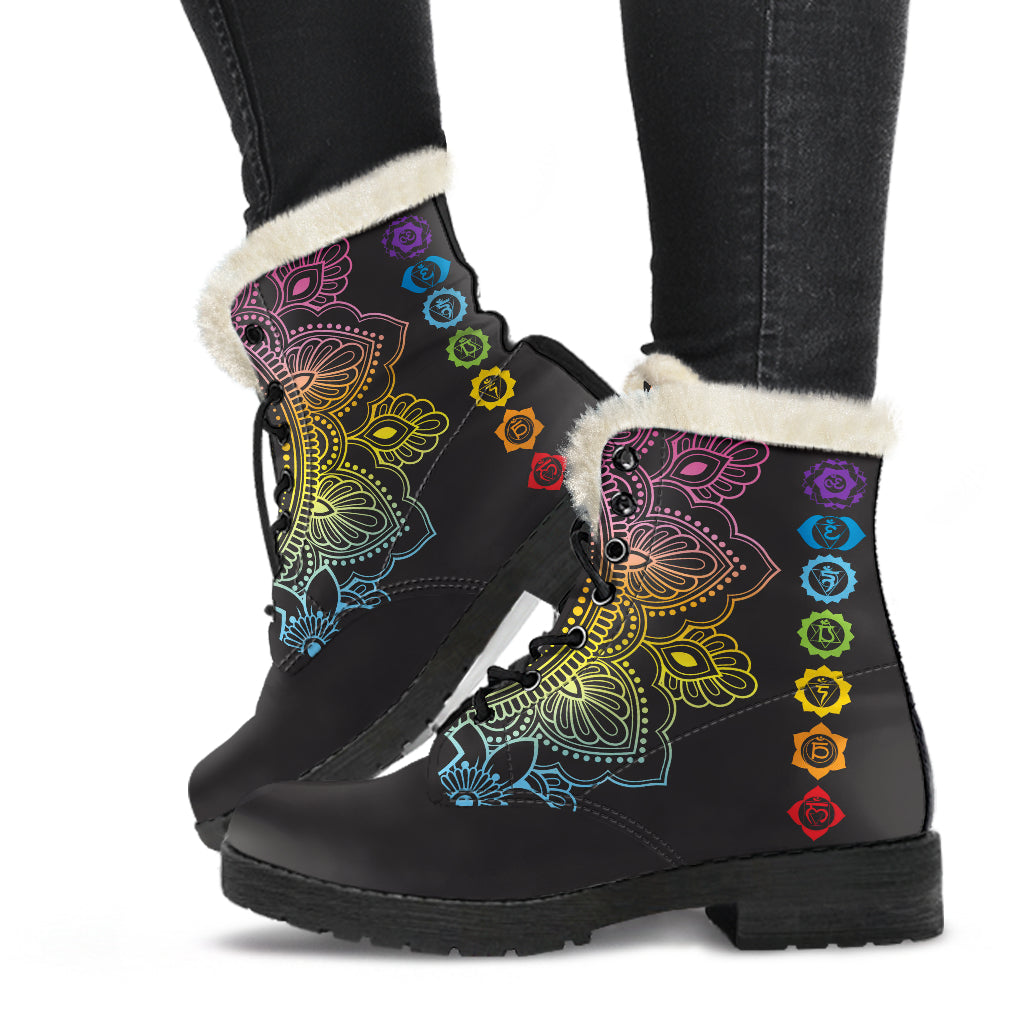 CHAKRA FAUX FUR BLACK TOE MANDALA BOOTS