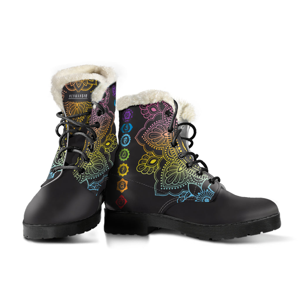 CHAKRA FAUX FUR BLACK TOE MANDALA BOOTS