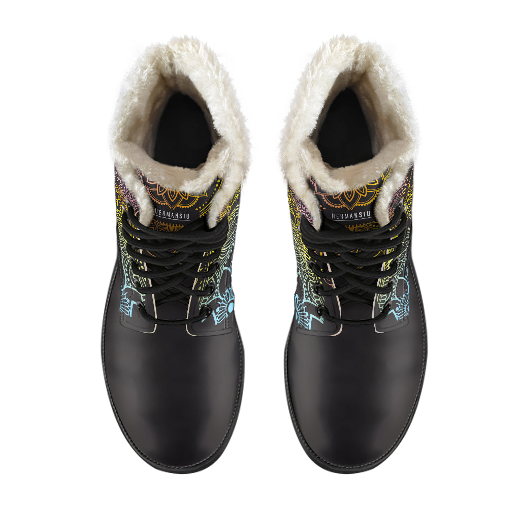 CHAKRA FAUX FUR BLACK TOE MANDALA BOOTS