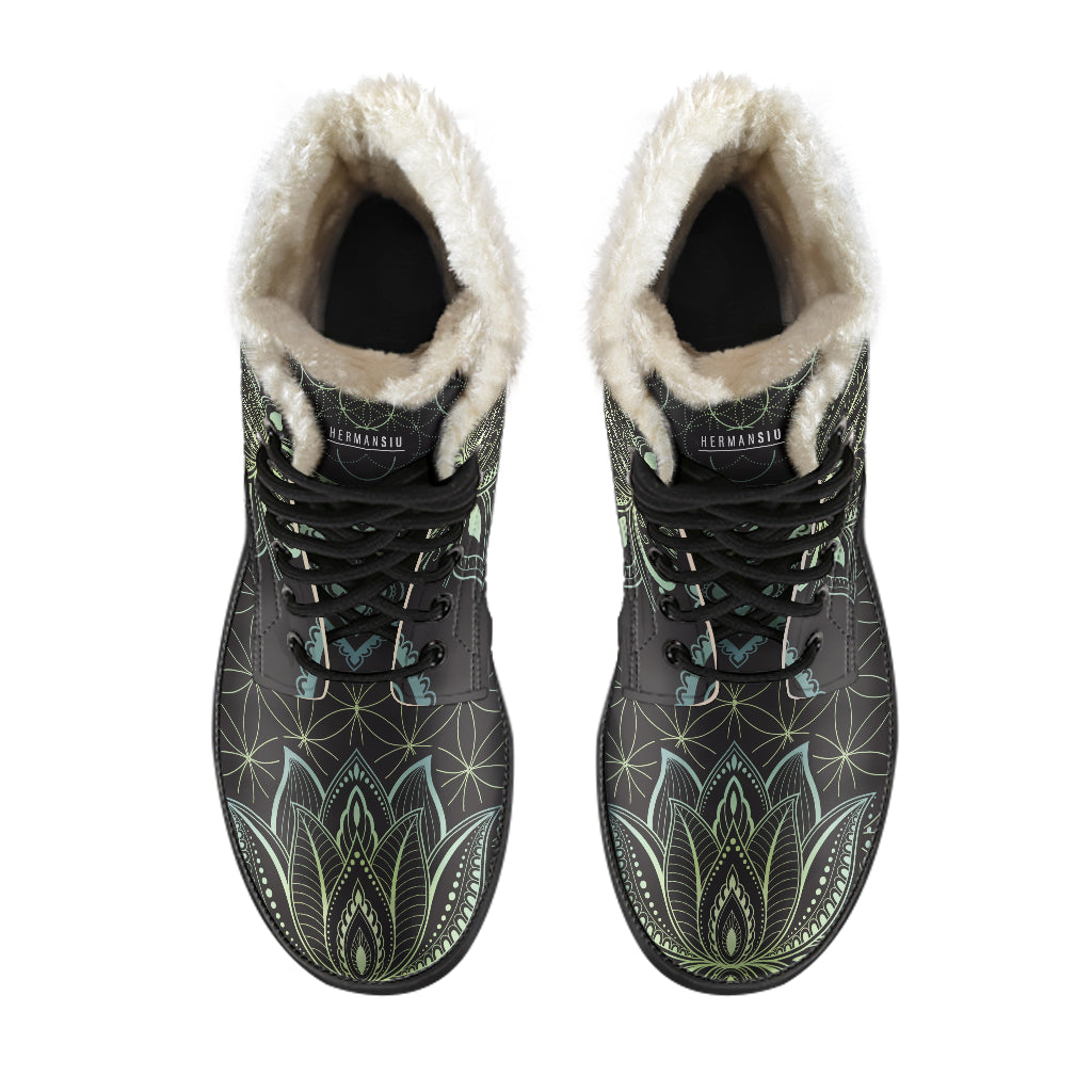 JADE GREEN FAUX FUR LOTUS BOOTS