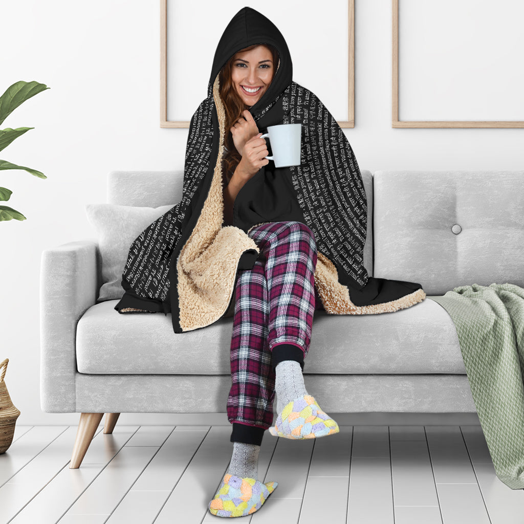 I LOVE YOU HOODED BLANKET BLACK