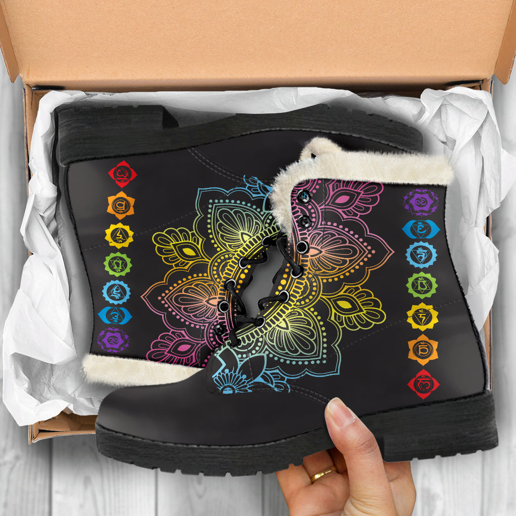 CHAKRA FAUX FUR BLACK TOE MANDALA BOOTS
