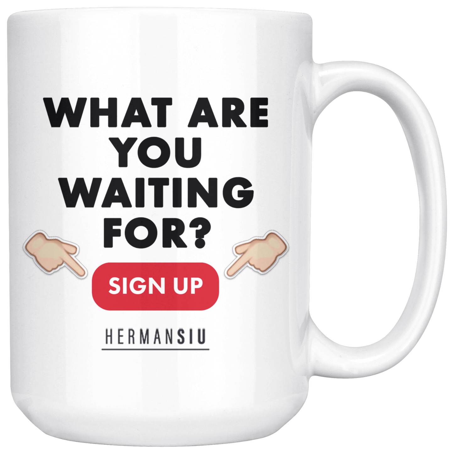 WHITE MUG RED BUTTON