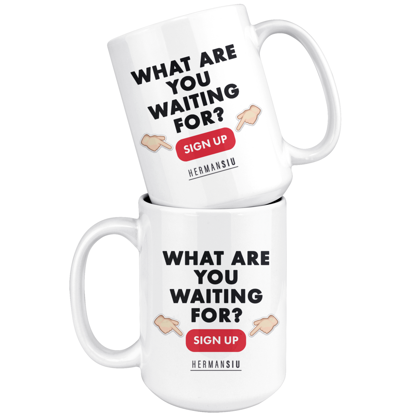 WHITE MUG RED BUTTON
