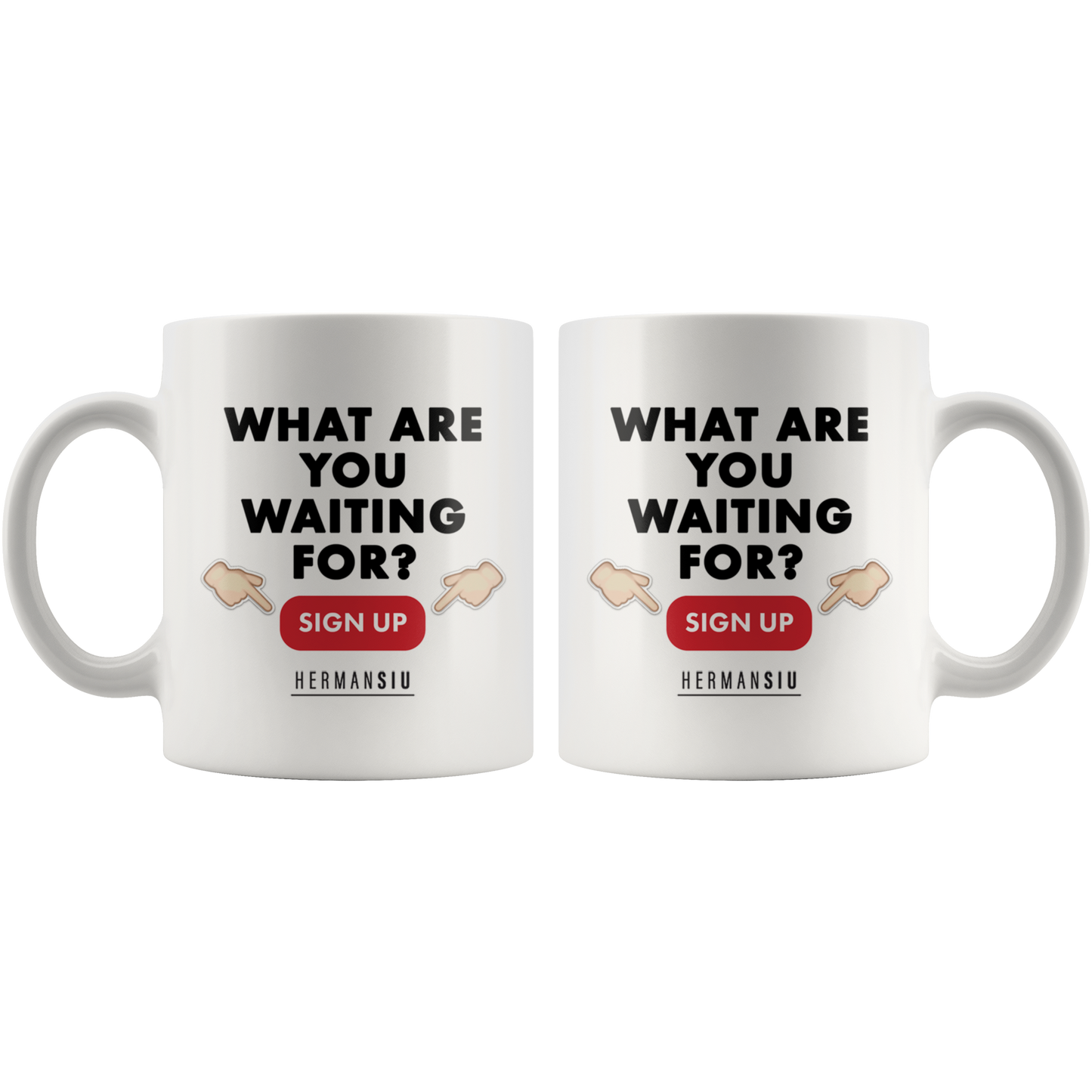 WHITE MUG RED BUTTON