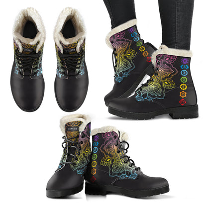 CHAKRA FAUX FUR BLACK TOE MANDALA BOOTS