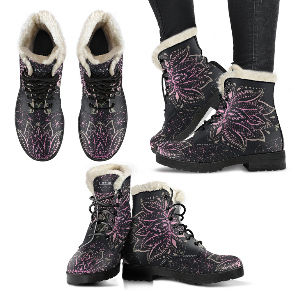 PINK LOTUS FAUX FUR BOOTS
