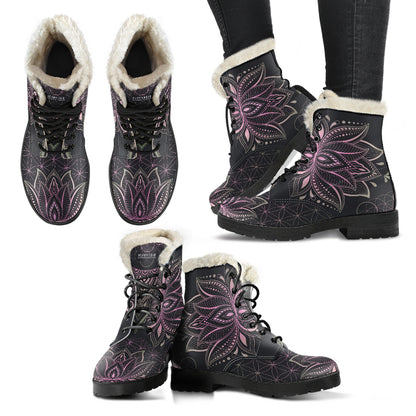 PINK LOTUS FAUX FUR BOOTS