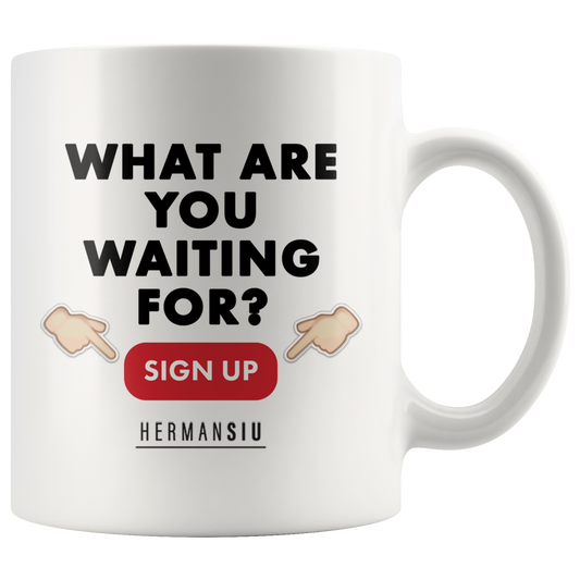 WHITE MUG RED BUTTON
