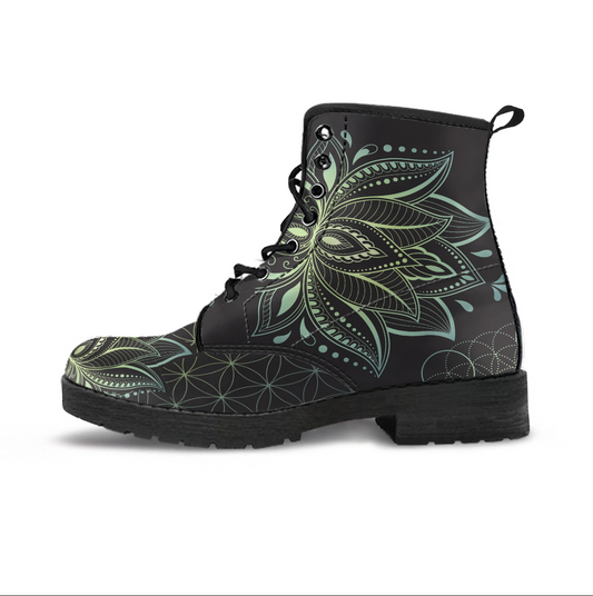 JADE GREEN LOTUS FLOWER BOOTS
