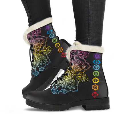 CHAKRA FAUX FUR BLACK TOE MANDALA BOOTS