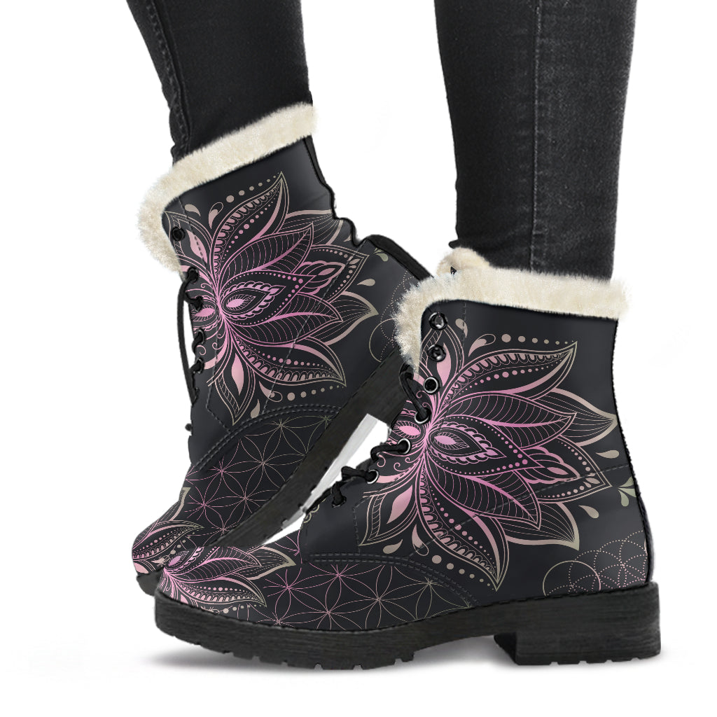 PINK LOTUS FAUX FUR BOOTS