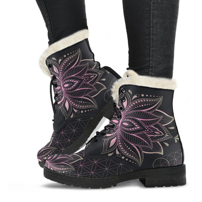 PINK LOTUS FAUX FUR BOOTS
