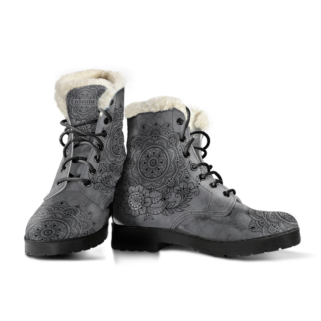 GREY MANDALA FAUX FUR BOOTS