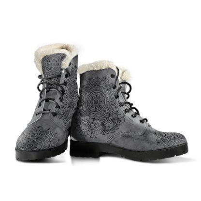 GREY MANDALA FAUX FUR BOOTS