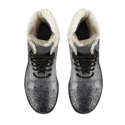 GREY MANDALA FAUX FUR BOOTS