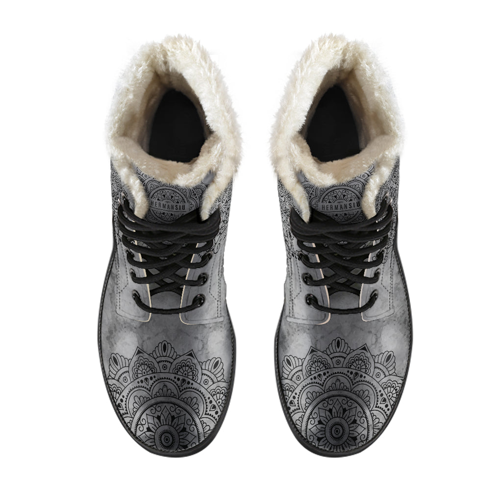 GREY MANDALA FAUX FUR BOOTS