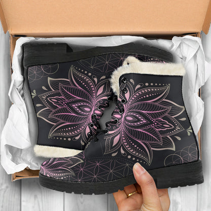PINK LOTUS FAUX FUR BOOTS