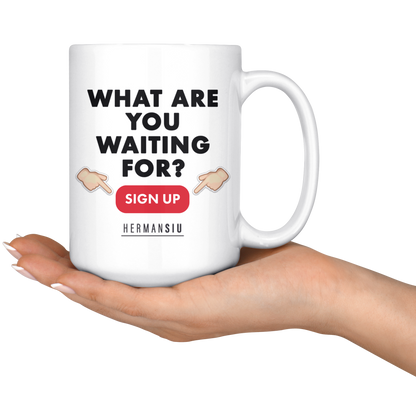 WHITE MUG RED BUTTON
