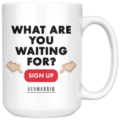 WHITE MUG RED BUTTON