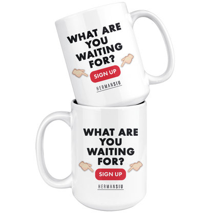 WHITE MUG RED BUTTON