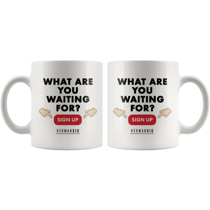 WHITE MUG RED BUTTON
